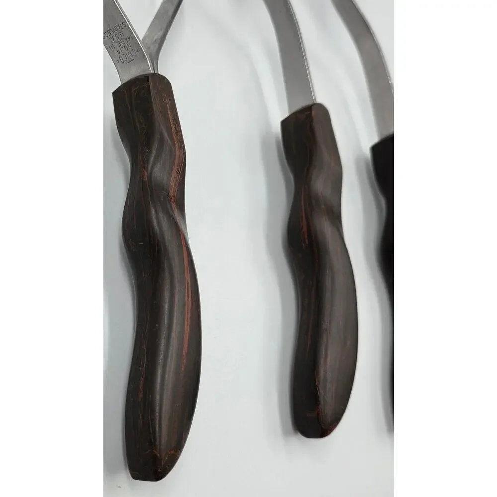 CUTCO Serving Utensil Set 3 Pc Slotted Spoon Basting Serving Masher Brown Swirl